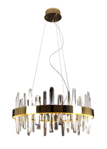 Duża lampa wisząca ze szklanymi kryształkami i złotą obręczą PRINCE P0421 MAXLIGHT