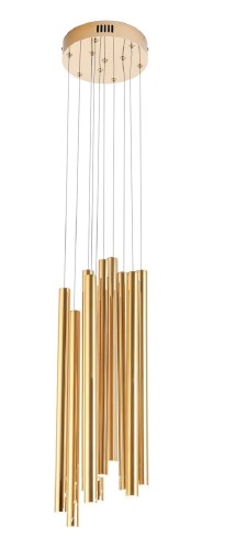 Złota lampa wisząca z podłużnymi rurkami 10x1W do salonu ORGANIC P0265D MAXLIGHT
