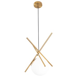 Lampa wisząca z kloszem kulą do salonu, kolor biały/mosiądz 1xE27 XENA P0403 MAXLIGHT