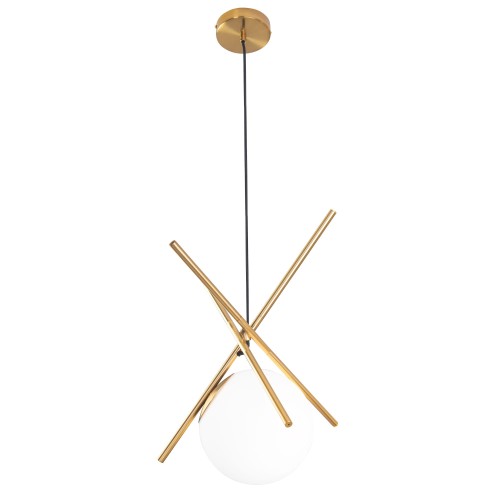 Lampa wisząca z kloszem kulą do salonu, kolor biały/mosiądz 1xE27 XENA P0403 MAXLIGHT