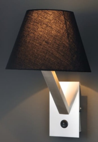 Kinkiet ścienny z włącznikiem do sypialni, czarny abażur 1xE27 ORLANDO 5103W/BLNM MAXLIGHT