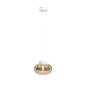 Lampa wisząca ze szklanym, bursztynowym kloszem i marmurem 1xE27 MOONSTONE P0518 MAXLIGHT