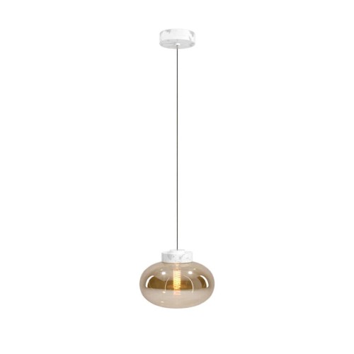 Lampa wisząca ze szklanym, bursztynowym kloszem i marmurem 1xE27 MOONSTONE P0518 MAXLIGHT