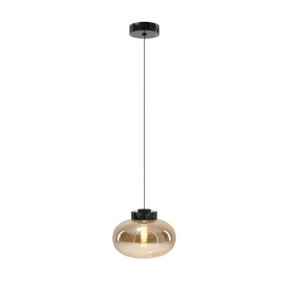 Stylowa lampa wisząca, szklany bursztynowy klosz i czarny marmur MOONSTONE P0516 MAXLIGHT