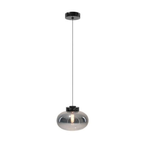 Lampa wisząca ze szklanym, dymionym kloszem i czarnym marmurem E27 MOONSTONE P0515 MAXLIGHT