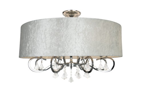 Klasyczna lampa sufitowa z abażurem ecru i kryształkami 8xE14 AMSTERDAM C0059 MAXLIGHT