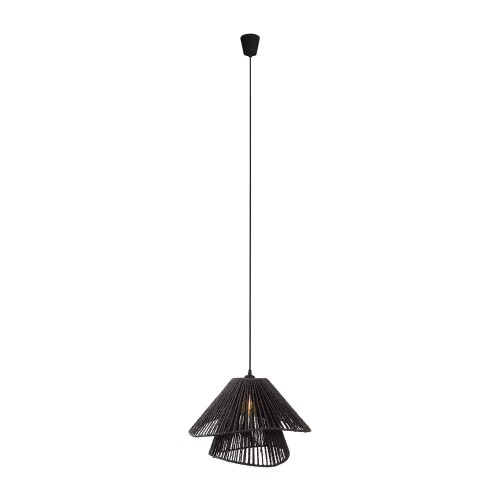 Czarna lampa wisząca z kloszem z plecionego papieru w stylu boho AMALFI P0580 MAXLIGHT