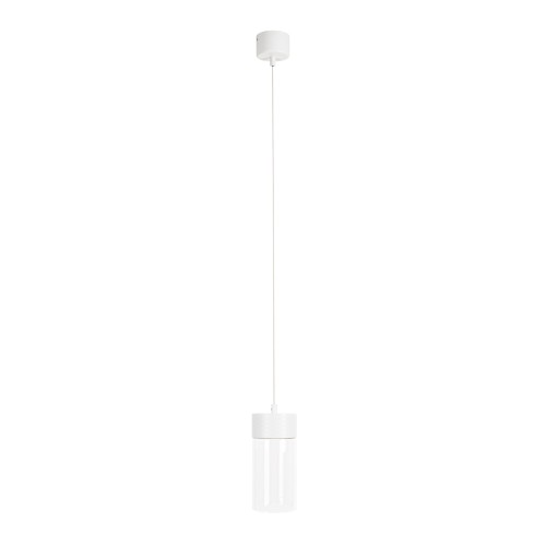 Lampa wisząca biała z pojedynczym kloszem tubką, metal i szkło, FUSION P0646 MAXLIGHT