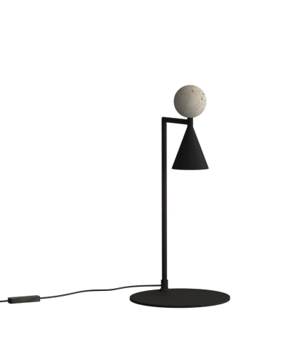 Lampa stołowa BINGO 9W czarna z włącznikiem na kablu, ozdobna kula trawertyn T0070 MAXLIGHT