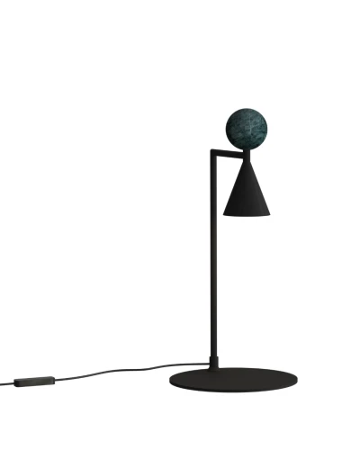 Lampa stołowa BINGO 9W czarna z włącznikiem na kablu, ozdobna kula malachit T0069 MAXLIGHT