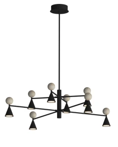 Lampa wisząca BINGO LED 54W czarny żyrandol 2965LM 3000K ozdobne klosze z kulką z  P0685 MAXLIGHT