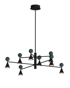 Żyrandol BINGO LED 54W czarny 2965LM 3000K ozdobne klosze z kulką z malechitu P0684 MAXLIGHT