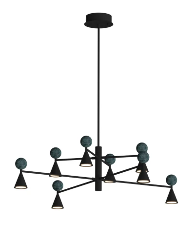 Żyrandol BINGO LED 54W czarny 2965LM 3000K ozdobne klosze z kulką z malechitu P0684 MAXLIGHT
