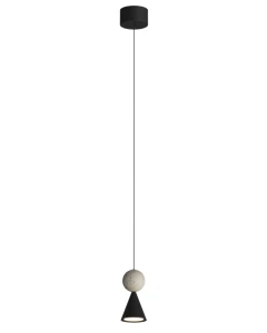 Minimalistyczna lampa wisząca BINGO 11W czarna 398LM 3000K z elementami z trawerynu P0683 MAXLIGHT